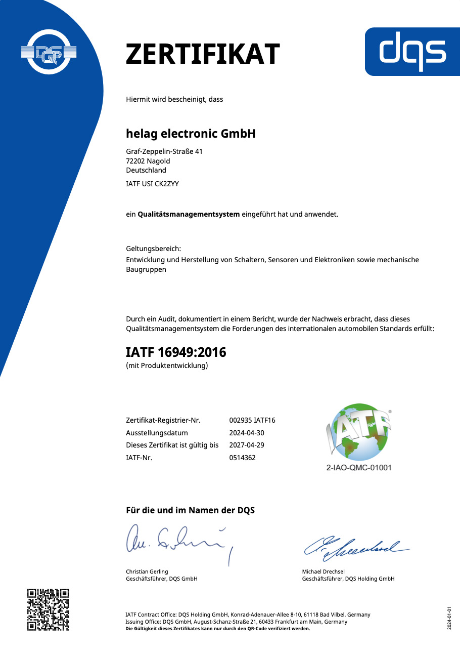 Zertifikat Qualitätsmanagementsystem IATF 16949:2016