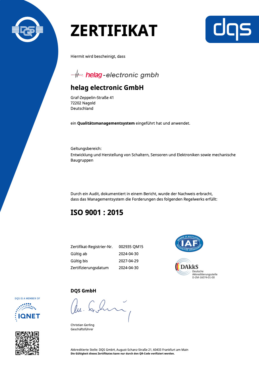 Zertifikat Qualitätsmanagementsystem ISO 9001:2015